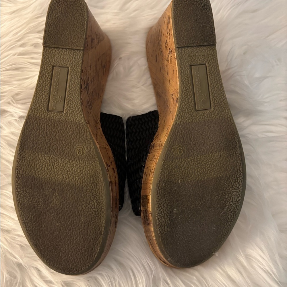 Montego Bay Club Black Cork Platform Wedge Heels Sandals size 9 - Picture 5 of 9